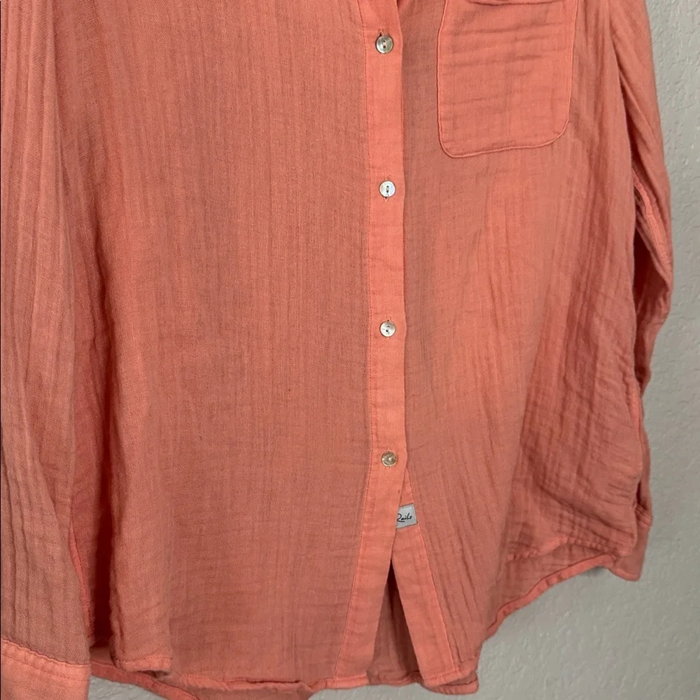 Rails Ellis Button Down Top Peach Size Small Organic Cotton Gauze - Picture 4 of 6
